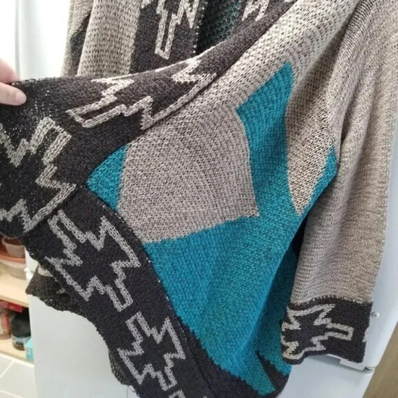 Line The Label Aztec  Woven Knit Cotton Drape Open Front Cardigan L - Picture 4 of 10